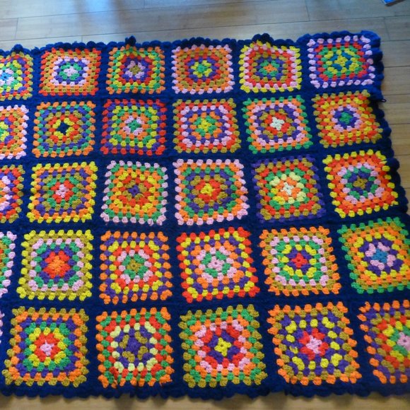 Grannycore crochet afghan granny square blanket 66in x44in - Picture 1 of 3